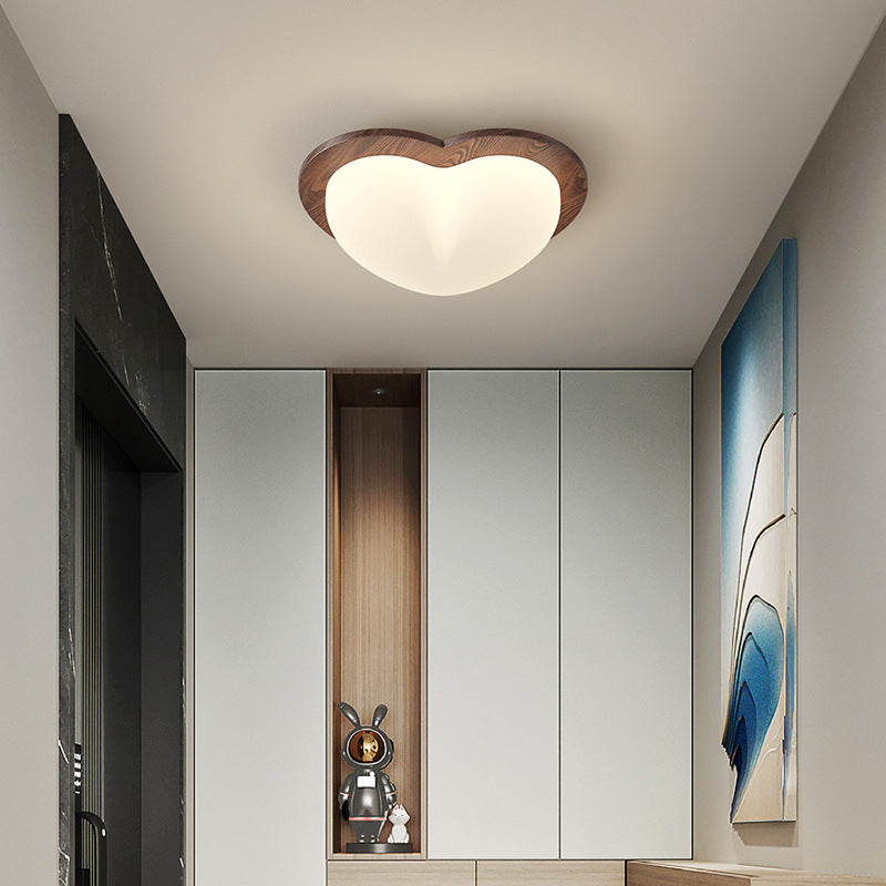 Traditional Chinese PE Rubberwood Heart Star Wave LED Flush Mount Ceiling Light For Bedroom