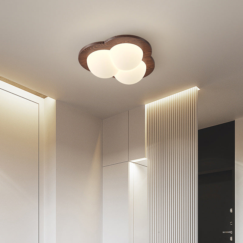 Traditional Chinese PE Rubberwood Heart Star Wave LED Flush Mount Ceiling Light For Bedroom