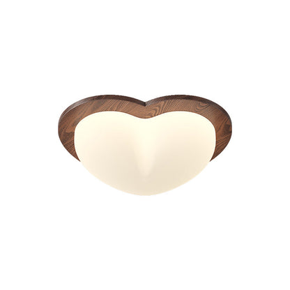 Traditional Chinese PE Rubberwood Heart Star Wave LED Flush Mount Ceiling Light For Bedroom