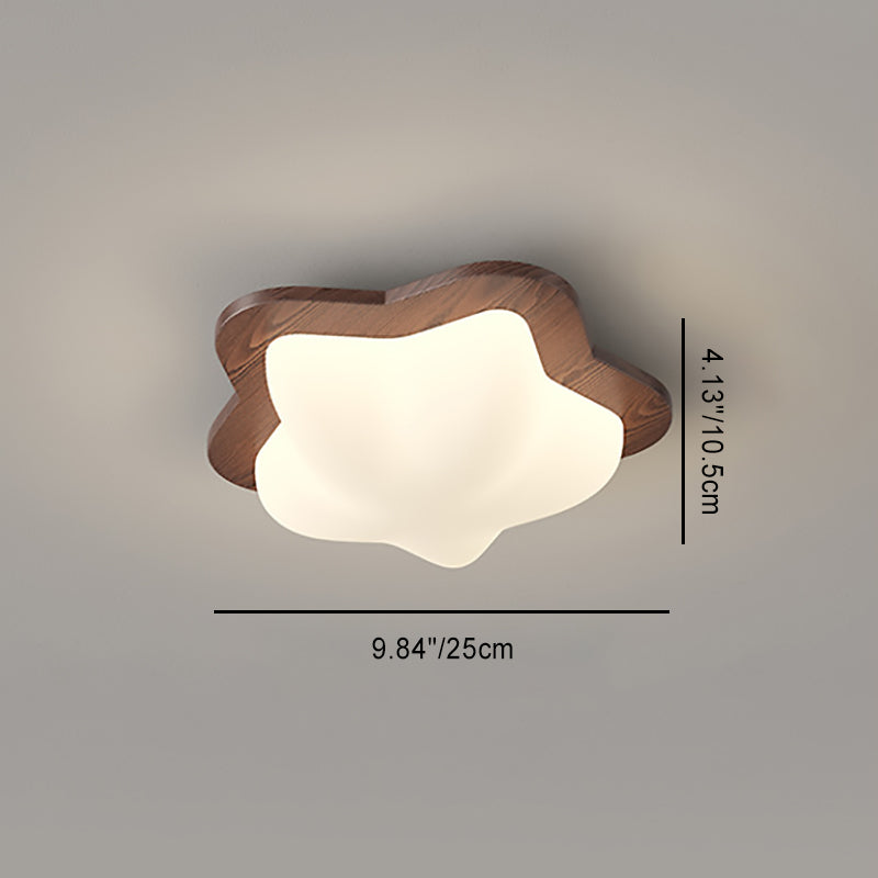 Traditional Chinese PE Rubberwood Heart Star Wave LED Flush Mount Ceiling Light For Bedroom