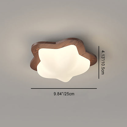 Traditional Chinese PE Rubberwood Heart Star Wave LED Flush Mount Ceiling Light For Bedroom
