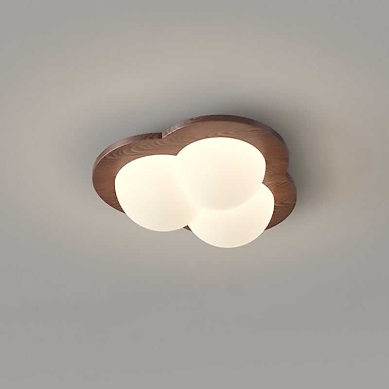 Traditional Chinese PE Rubberwood Heart Star Wave LED Flush Mount Ceiling Light For Bedroom