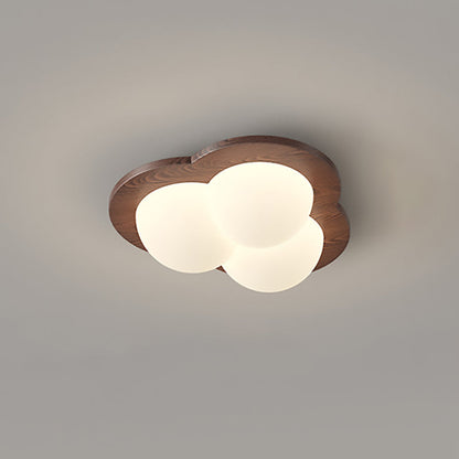 Traditional Chinese PE Rubberwood Heart Star Wave LED Flush Mount Ceiling Light For Bedroom