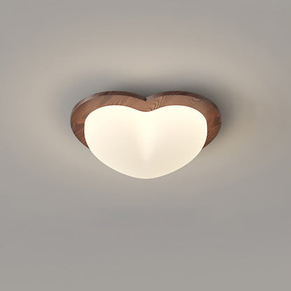 Traditional Chinese PE Rubberwood Heart Star Wave LED Flush Mount Ceiling Light For Bedroom