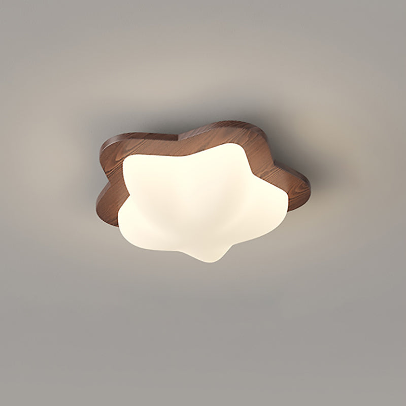 Traditional Chinese PE Rubberwood Heart Star Wave LED Flush Mount Ceiling Light For Bedroom