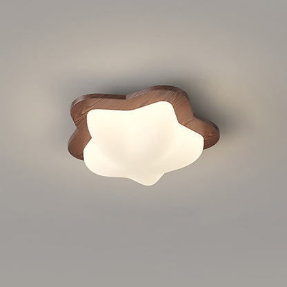 Traditional Chinese PE Rubberwood Heart Star Wave LED Flush Mount Ceiling Light For Bedroom
