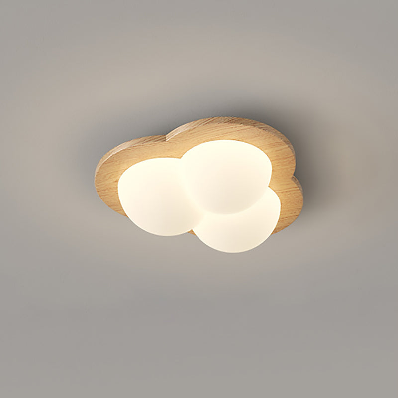 Traditional Chinese PE Rubberwood Heart Star Wave LED Flush Mount Ceiling Light For Bedroom