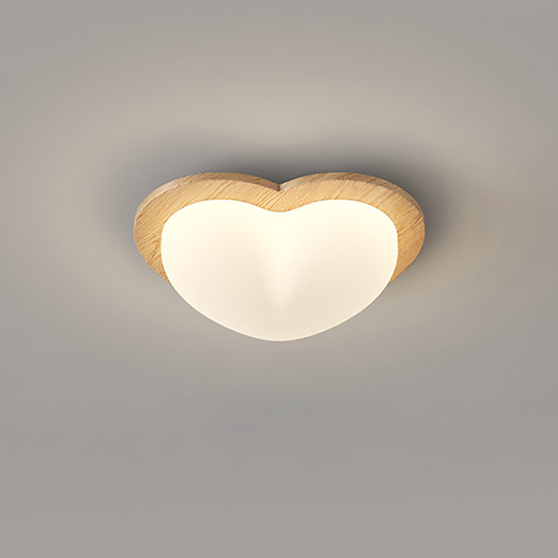 Traditional Chinese PE Rubberwood Heart Star Wave LED Flush Mount Ceiling Light For Bedroom