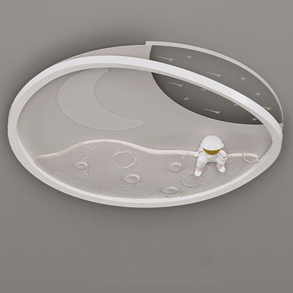 Modern Art Deco Acrylic Resin Iron Planet Astronaut Round LED Flush Mount Ceiling Light For Bedroom & Living Room