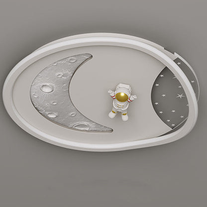 Modern Art Deco Acrylic Resin Iron Planet Astronaut Round LED Flush Mount Ceiling Light For Bedroom & Living Room