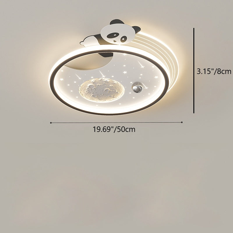 Modern Art Deco Kids Acrylic Resin Iron Bunny Panda LED Flush Mount Ceiling Light For Bedroom & Living Room