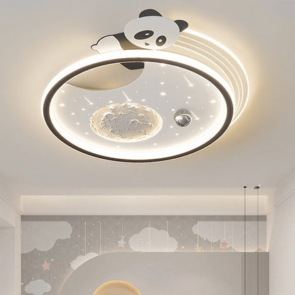 Modern Art Deco Kids Acrylic Resin Iron Bunny Panda LED Flush Mount Ceiling Light For Bedroom & Living Room