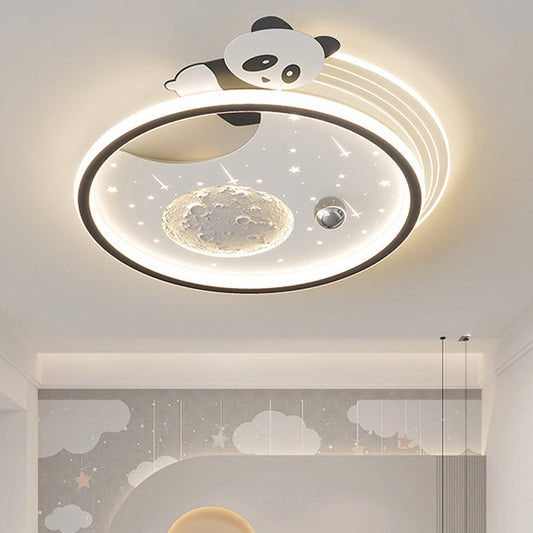 Modern Art Deco Kids Acrylic Resin Iron Bunny Panda LED Flush Mount Ceiling Light For Bedroom & Living Room