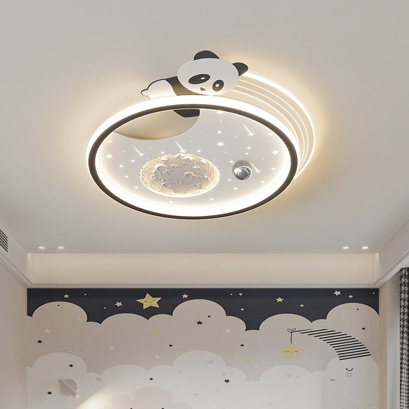 Modern Art Deco Kids Acrylic Resin Iron Bunny Panda LED Flush Mount Ceiling Light For Bedroom & Living Room