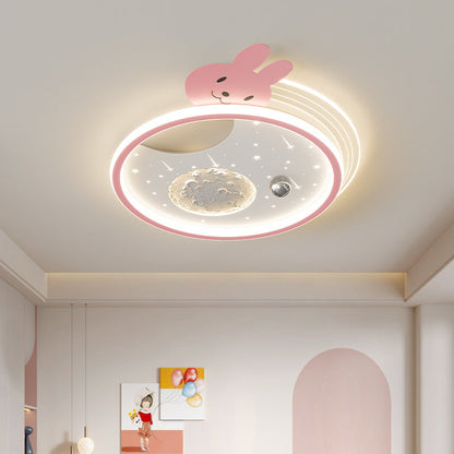 Modern Art Deco Kids Acrylic Resin Iron Bunny Panda LED Flush Mount Ceiling Light For Bedroom & Living Room