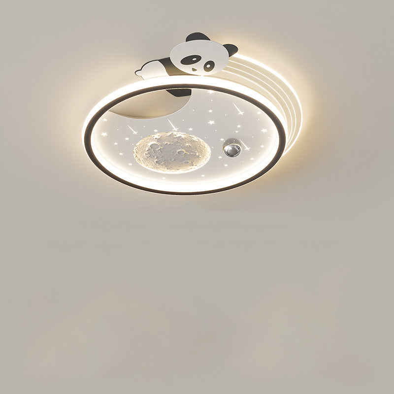 Modern Art Deco Kids Acrylic Resin Iron Bunny Panda LED Flush Mount Ceiling Light For Bedroom & Living Room