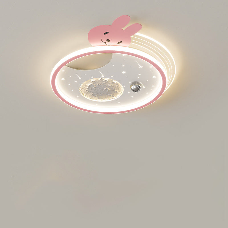 Modern Art Deco Kids Acrylic Resin Iron Bunny Panda LED Flush Mount Ceiling Light For Bedroom & Living Room