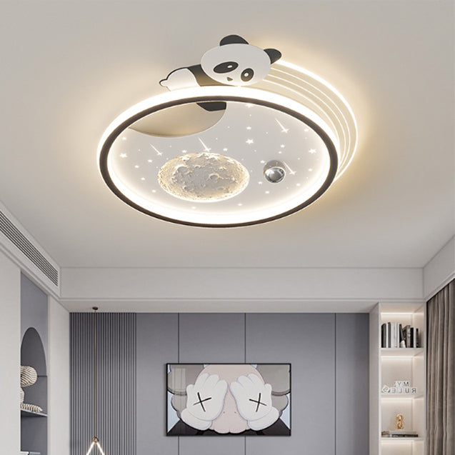 Modern Art Deco Kids Acrylic Resin Iron Bunny Panda LED Flush Mount Ceiling Light For Bedroom & Living Room