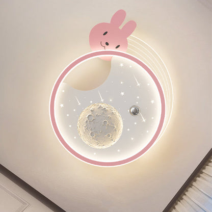 Modern Art Deco Kids Acrylic Resin Iron Bunny Panda LED Flush Mount Ceiling Light For Bedroom & Living Room