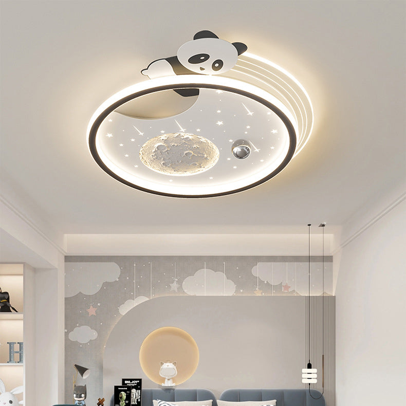 Modern Art Deco Kids Acrylic Resin Iron Bunny Panda LED Flush Mount Ceiling Light For Bedroom & Living Room