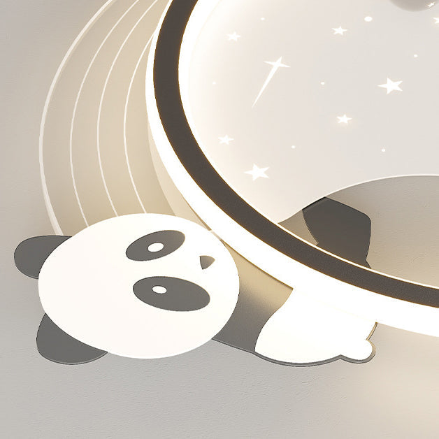 Modern Art Deco Kids Acrylic Resin Iron Bunny Panda LED Flush Mount Ceiling Light For Bedroom & Living Room