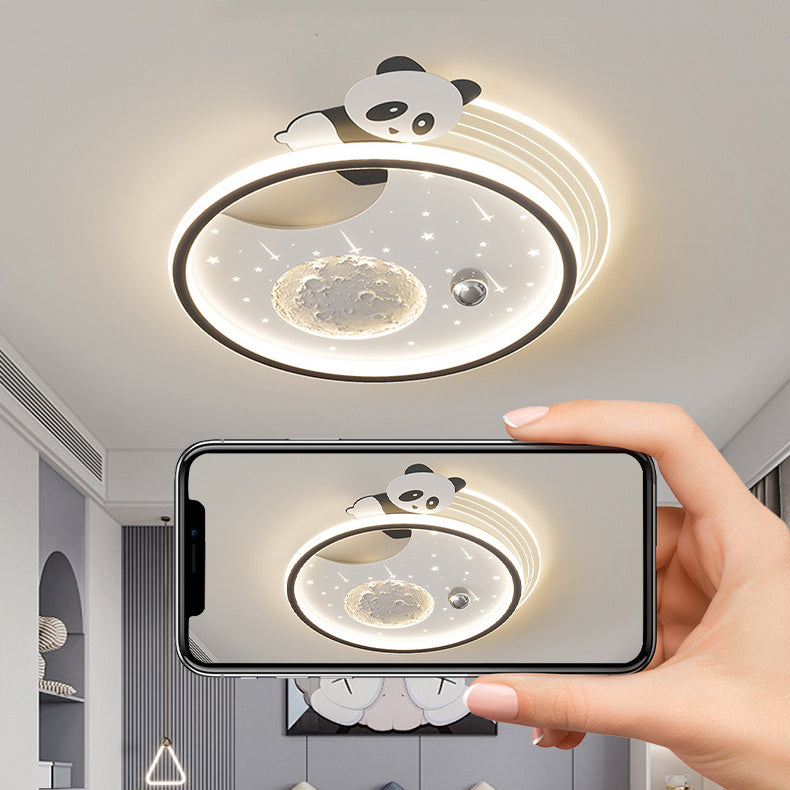 Modern Art Deco Kids Acrylic Resin Iron Bunny Panda LED Flush Mount Ceiling Light For Bedroom & Living Room