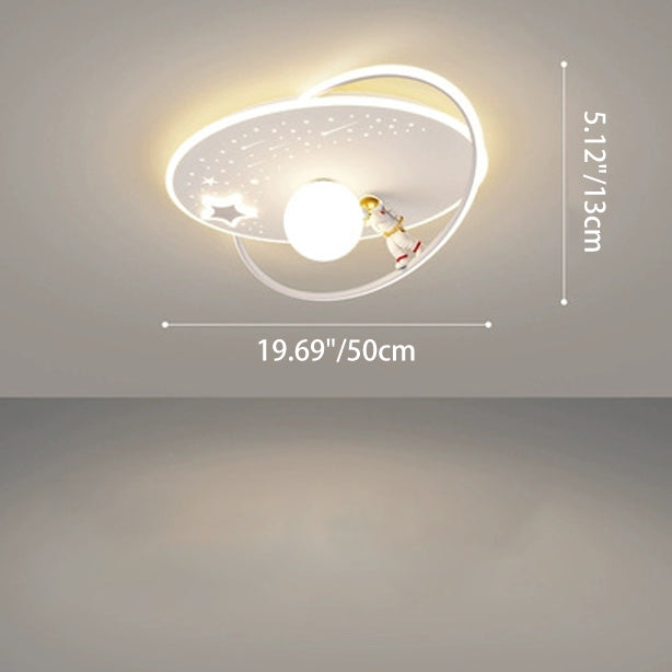 Modern Art Deco Kids Glass Acrylic Iron Astronaut Planet LED Flush Mount Ceiling Light For Bedroom & Living Room
