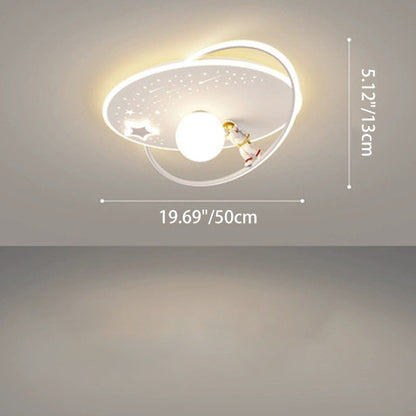 Modern Art Deco Kids Glass Acrylic Iron Astronaut Planet LED Flush Mount Ceiling Light For Bedroom & Living Room