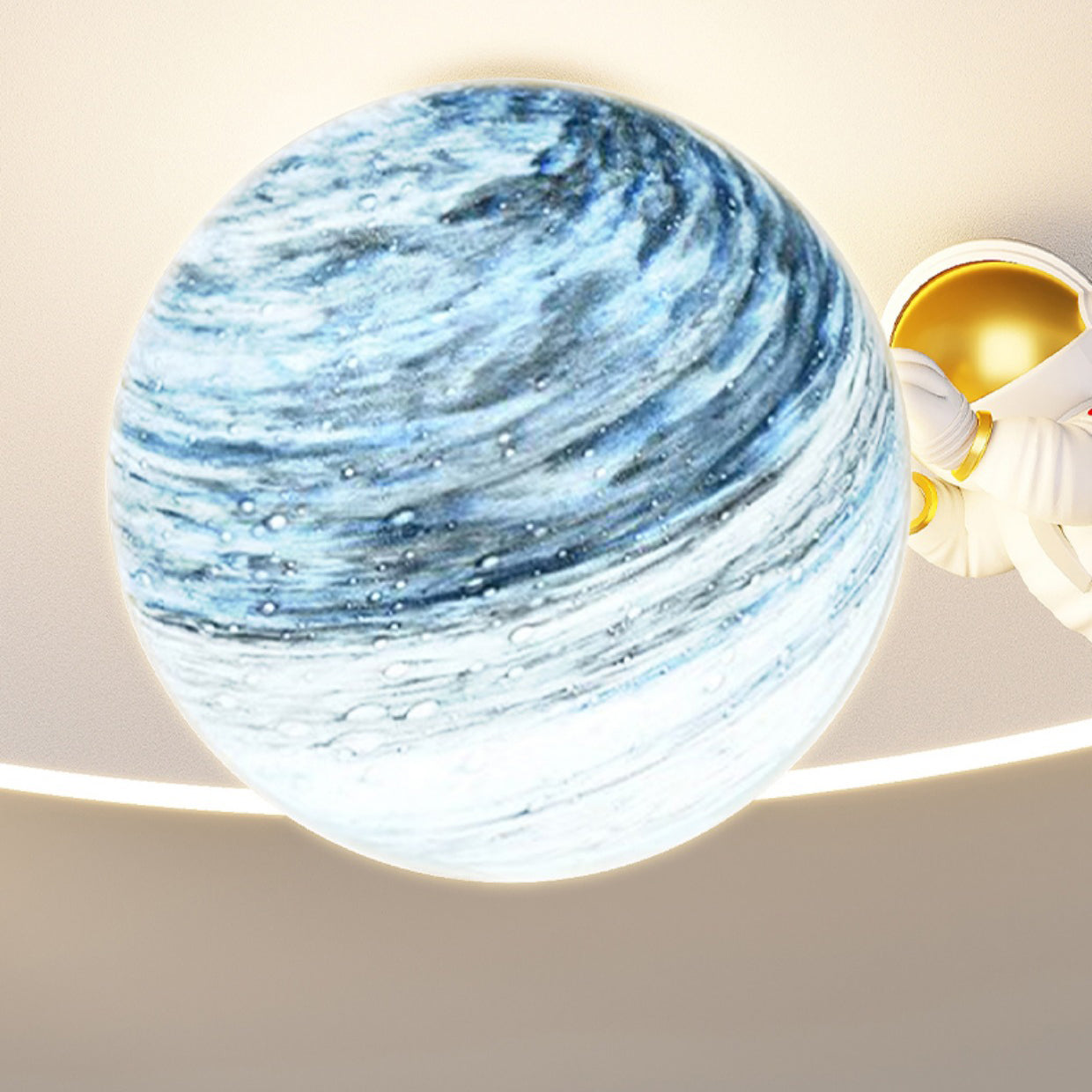 Modern Art Deco Kids Glass Acrylic Iron Astronaut Planet LED Flush Mount Ceiling Light For Bedroom & Living Room
