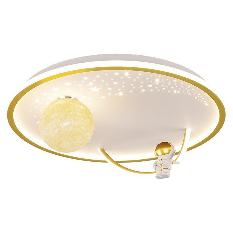 Modern Art Deco Kids Glass Acrylic Iron Astronaut Planet LED Flush Mount Ceiling Light For Bedroom & Living Room