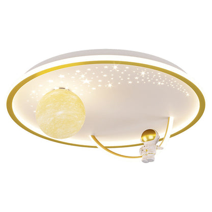 Modern Art Deco Kids Glass Acrylic Iron Astronaut Planet LED Flush Mount Ceiling Light For Bedroom & Living Room