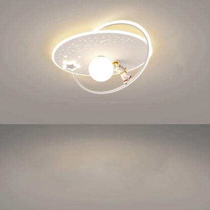 Modern Art Deco Kids Glass Acrylic Iron Astronaut Planet LED Flush Mount Ceiling Light For Bedroom & Living Room