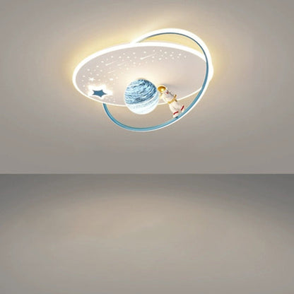 Modern Art Deco Kids Glass Acrylic Iron Astronaut Planet LED Flush Mount Ceiling Light For Bedroom & Living Room