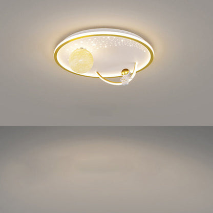 Modern Art Deco Kids Glass Acrylic Iron Astronaut Planet LED Flush Mount Ceiling Light For Bedroom & Living Room
