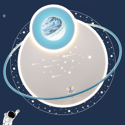 Modern Art Deco Kids Glass Acrylic Iron Astronaut Planet LED Flush Mount Ceiling Light For Bedroom & Living Room