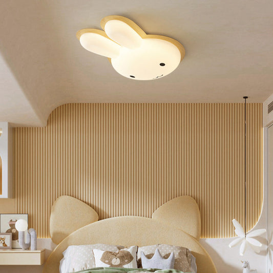 Modern Art Deco Kids PE Iron Rabbit Shape LED Flush Mount Ceiling Light For Bedroom