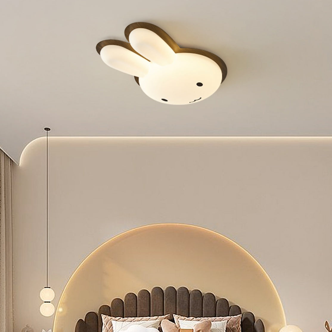 Modern Art Deco Kids PE Iron Rabbit Shape LED Flush Mount Ceiling Light For Bedroom