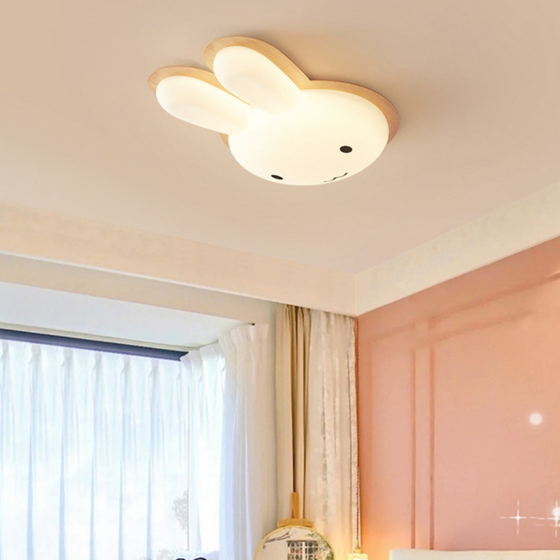 Modern Art Deco Kids PE Iron Rabbit Shape LED Flush Mount Ceiling Light For Bedroom