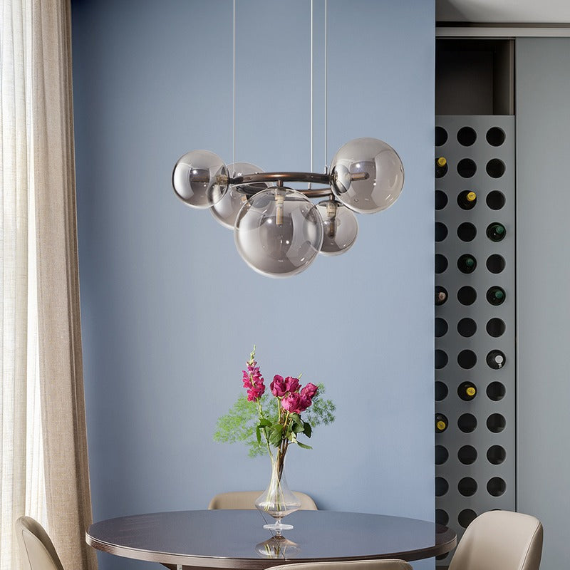 Contemporary Scandinavian Glass Iron Round Orb 5/7/9-Light Chandelier For Bedroom & Living Room