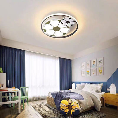 Modern Art Deco Kids Acrylic Iron Soccer-Shaped Round LED Flush Mount Ceiling Light For Bedroom