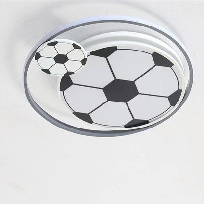 Modern Art Deco Kids Acrylic Iron Soccer-Shaped Round LED Flush Mount Ceiling Light For Bedroom