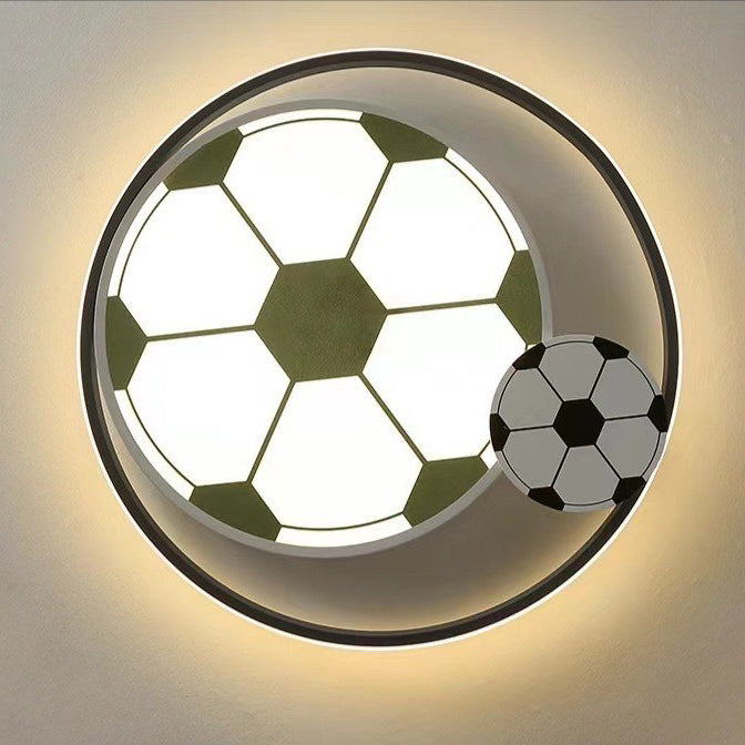 Modern Art Deco Kids Acrylic Iron Soccer-Shaped Round LED Flush Mount Ceiling Light For Bedroom