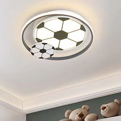 Modern Art Deco Kids Acrylic Iron Soccer-Shaped Round LED Flush Mount Ceiling Light For Bedroom