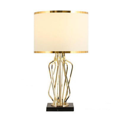 Contemporary Creative Fabric Metal Marble Curved Round 1-Light Table Lamp For Bedroom