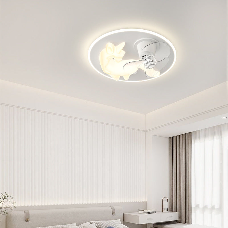 Modern Art Deco Iron PE Unicorn Shape Round LED Flush Mount Ceiling Light For Bedroom & Living Room