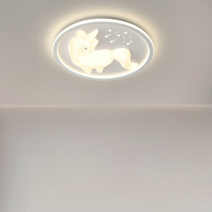 Modern Art Deco Iron PE Unicorn Shape Round LED Flush Mount Ceiling Light For Bedroom & Living Room