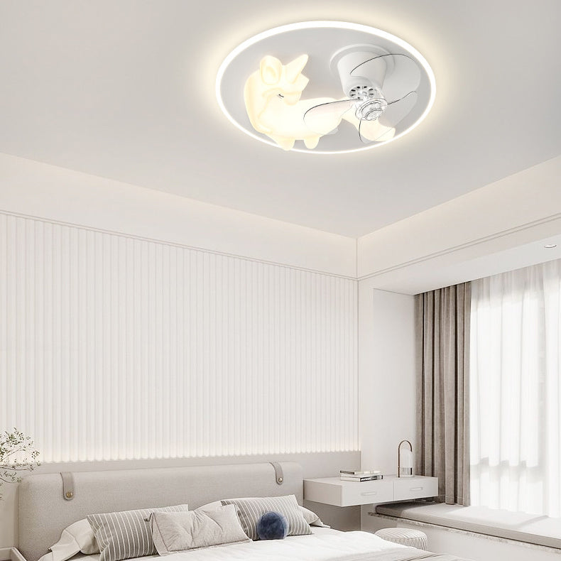 Modern Art Deco Iron PE Unicorn Shape Round LED Flush Mount Ceiling Light For Bedroom & Living Room