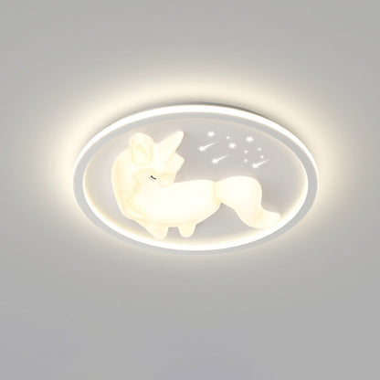 Modern Art Deco Iron PE Unicorn Shape Round LED Flush Mount Ceiling Light For Bedroom & Living Room
