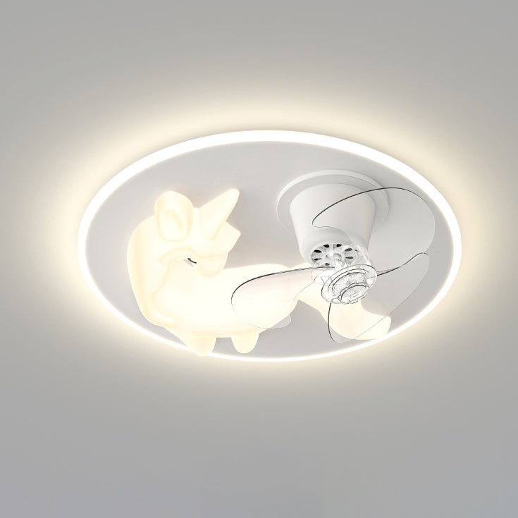 Modern Art Deco Iron PE Unicorn Shape Round LED Flush Mount Ceiling Light For Bedroom & Living Room