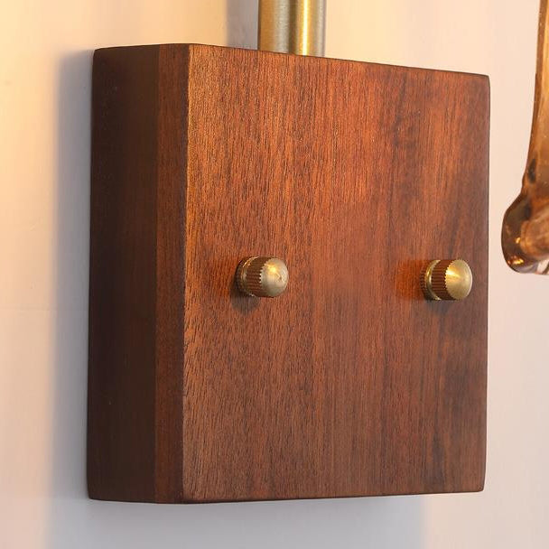 Traditional Vintage Glass Copper Wood Round Square 1-Light Wall Sconce Lamp For Bedroom & Living Room
